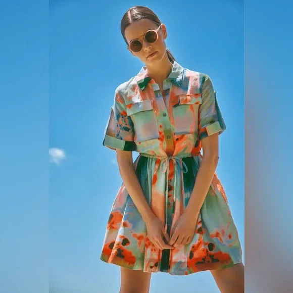 Hunter Bell Peyton Linen Blend Shirt Dress Drawstring Waist Size Medium NWT - Picture 11 of 15